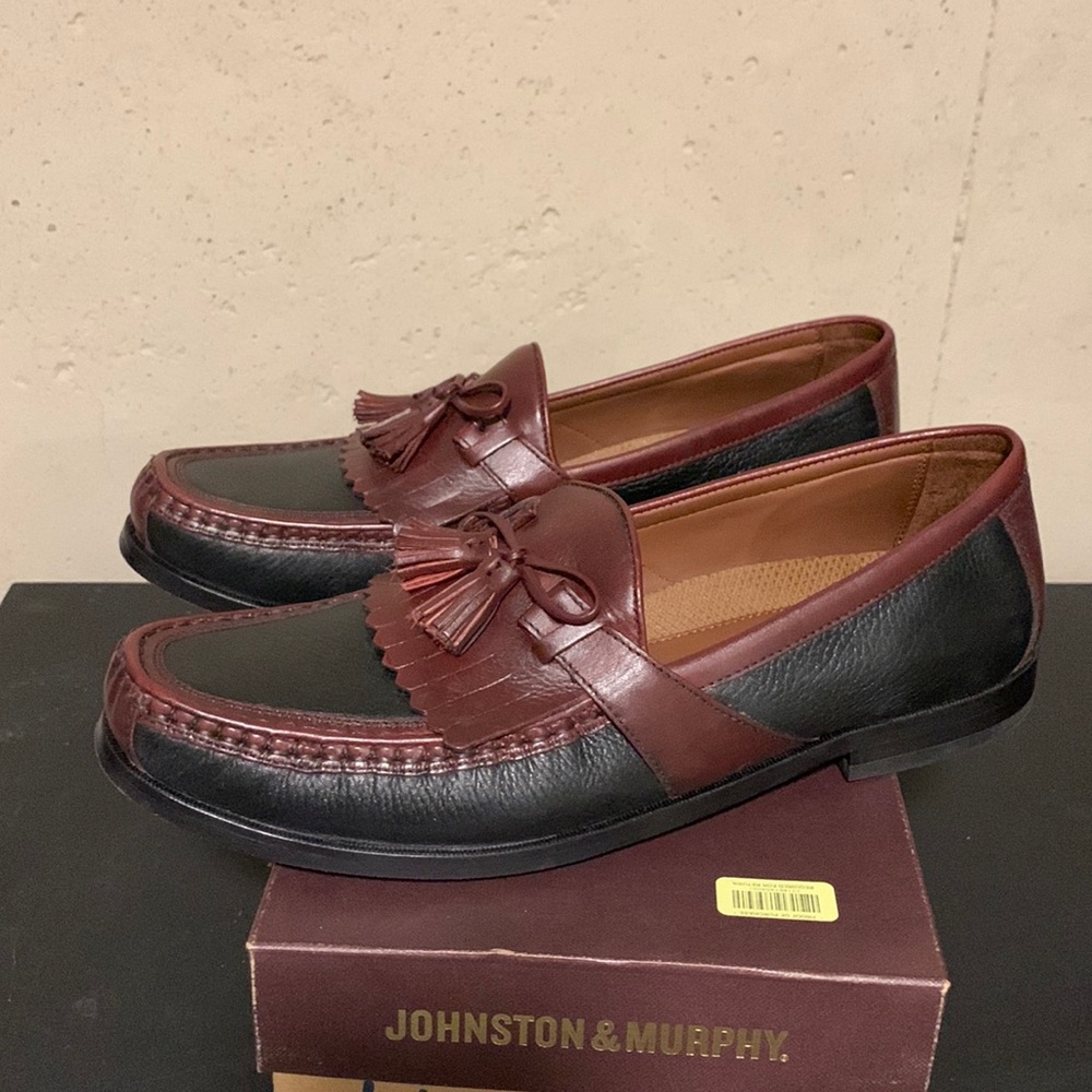 Size 14 Johnston&Murphy Black and Maroonish Brown Loafers